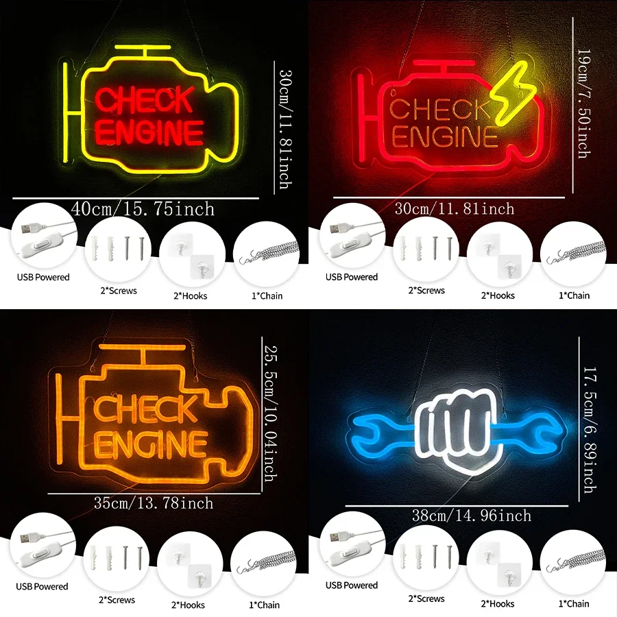 벽 장식용 체크 엔진 시리즈 네온 사인, 남자 동굴 장 - Auto Repair Shop Names 리뷰 및 가격